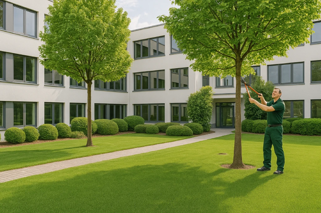 Baum- und Heckenpflege für Gewerbe- und Unternehmensgrünflächen sowie Außenanlagen.